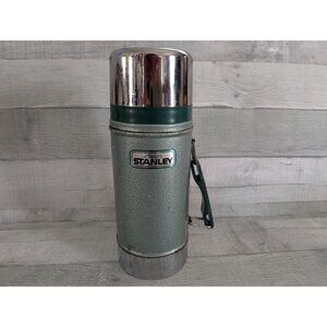 Vtg Aladdin Stanley Thermos Green Chrome Metal 1 Quart Handle Retro Camping Gear